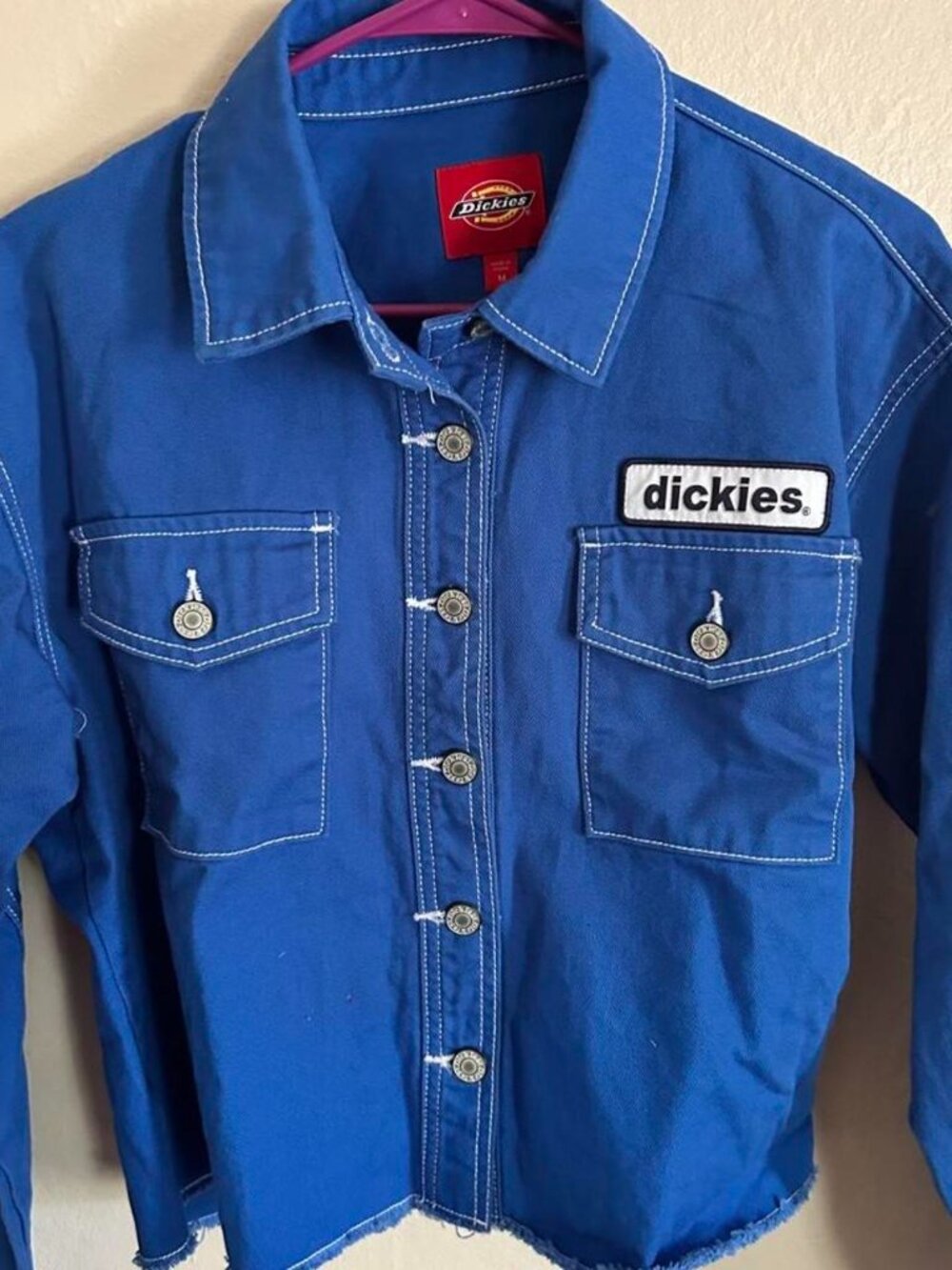 Dickies blue denim jacket with white stitching Cropped Dickies Denim Jacket